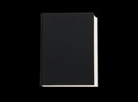 Closed notebook with blank black cover isolated on transparent background, ready for clipart, t-shirt design, stickers, print-on-demand products, and sublimation projects.
