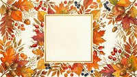 Autumn foliage frame with vibrant fall leaves, berries, and botanical elements surrounding a blank square center space for text or design placement.