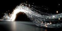 Abstract water splash with glowing light trails against dark background, creating dynamic motion effect for luxury product advertising.