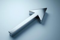 Metallic silver arrow pointing upward on light background, representing growth, success, and direction. Clean professional design for business presentations.