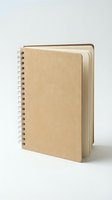Kraft paper spiral notebook with blank pages isolated on white background for office supplies, education, writing, journaling and stationery design projects.