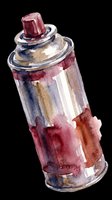 Watercolor spray paint can with burgundy, navy, and tan tones, isolated on transparent background. Ready for t-shirt designs, clipart, stickers, sublimation, and print-on-demand products.