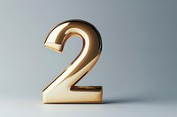 Golden metallic number two on neutral gray background with soft shadow, modern minimalist design for counting, ranking and anniversary concepts.