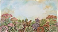 Watercolor succulent garden border with colorful plants and flowers on textured paper background for botanical design projects and natural decor.