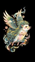Flying hedgehog with wings in watercolor Asian art style, isolated on transparent background. Great for stickers, t-shirt design, print on demand, and clipart.