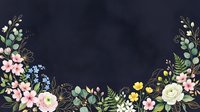 Dark floral frame with pink roses, eucalyptus leaves and wildflowers on navy background for wedding invitations, greeting cards and romantic designs.