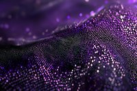 Abstract purple glowing particles on dark background with bokeh effect creating flowing wave pattern, macro photography for technology concept design.