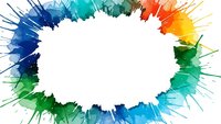 Vibrant watercolor paint splashes forming colorful frame border on white background for creative design projects and artistic presentations.