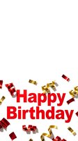 Happy Birthday text in bold red with gold and red confetti streamers on white background, copy space for greeting cards and banners.