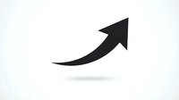 Curved arrow pointing upward and right on white background isolated for business growth presentations and infographic design elements.
