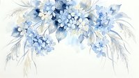 Watercolor blue hydrangea flowers with dried grasses arranged in elegant arch composition on white background, suitable for wedding invitations, greeting cards, and floral design projects.