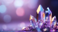 Sparkling crystal cluster with iridescent rainbow reflections on purple bokeh background for luxury jewelry and gemstone designs.