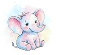 Adorable baby elephant with pink ears sitting on white background, watercolor style illustration isolated for nursery decor and children's design projects.