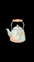 Watercolor vintage teapot with wooden handle, isolated on transparent background. Ready for stickers, t-shirt design, print on demand, and sublimation projects.