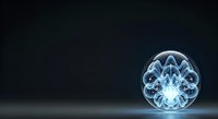 Glowing spherical orb with intricate geometric patterns and luminous blue light, isolated on dark background for design and technology concepts.