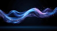 Magical flowing energy wave with blue and purple colors against dark background, glowing particles and light effects create mystical atmosphere.