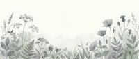 Watercolor wildflower border with delicate botanical elements in soft gray tones on white background for wedding invitations and nature designs.