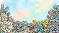 Watercolor succulent garden border with hand-drawn botanical elements in soft pastels, isolated on transparent background, ready for design projects, invitations, and decorative applications.