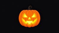 Glowing jack-o-lantern pumpkin with carved face and illuminated interior isolated on black background for Halloween designs and seasonal decorations.