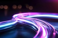 Glowing curved neon light trails in pink and blue colors against dark background create dynamic motion effect for technology and abstract designs.