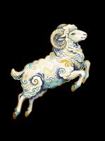 Ornamental ram leaping with decorative swirls and gold accents, isolated on transparent background. Ready for t-shirt design, clipart, stickers, sublimation, and print-on-demand products.