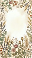 Botanical frame with dried flowers, wheat, lavender, eucalyptus, and fern leaves arranged on cream background. Isolated design element for invitations, cards, and wedding stationery projects.