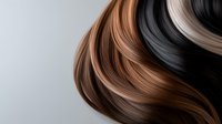Luxurious flowing hair with rich brown, blonde and black highlights showcasing smooth silky texture and natural shine for beauty salon and haircare concepts.