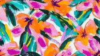 Vibrant floral seamless pattern with hand-drawn brushstrokes in orange, pink, magenta, teal and yellow. Tiles continuously for backgrounds, textiles and surface design projects.