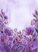 Ornate purple floral border with decorative scrollwork and lotus flowers on lavender watercolor background, isolated design element for invitations, cards, and digital projects.