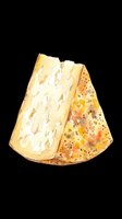 Watercolor illustration of a wedge of aged cheese with white mold and orange speckled rind, isolated on transparent background. Ready for culinary designs, food packaging, restaurant menus, clipart, and print-on-demand products.