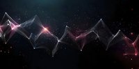 Abstract digital network visualization with glowing geometric shapes and connecting lines against dark background, featuring pink and white light effects.