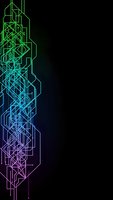 Abstract digital circuit board pattern with neon gradient lines on black background for technology presentations and futuristic design projects.