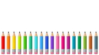 Sharpened colored pencils arranged in rainbow order on white background, isolated for design, education, art supplies, and creative projects.