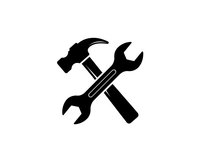 Crossed hammer and wrench tools icon isolated on white background for repair service, maintenance and construction projects.