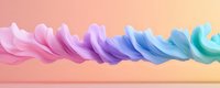 Flowing abstract pastel rainbow waves in pink, purple, blue and turquoise colors creating smooth curved shapes against soft peach background.