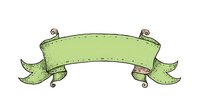 Hand-drawn light green ribbon banner with decorative curled edges and stitched details, perfect for adding text in vintage-inspired designs.