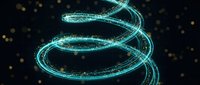 Glowing turquoise spiral helix with particle effects on dark background, suitable for science, technology, DNA, and digital innovation concepts.