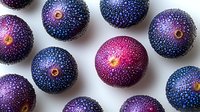 Fresh ripe plums with water drops on white background. Purple and blue organic fruits pattern with natural frost effect creating textured surface.