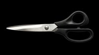 Black handled scissors isolated on transparent background, ready for clipart, stickers, print on demand, sublimation, and t-shirt design use.