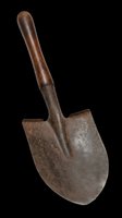 Vintage metal shovel with wooden handle isolated on transparent background, ready for design use on t-shirts, clipart, stickers, and print-on-demand products.