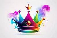 Vibrant rainbow crown with flowing gradient smoke effects and jewel details on light background, isolated design element for royal and fantasy concepts.