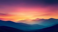 Layered mountain silhouettes at sunrise with vibrant purple pink orange gradient sky creating peaceful atmospheric landscape scene for meditation wellness.