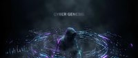 Hooded hacker figure surrounded by glowing digital data circles and cyber security elements on dark background for technology concepts.