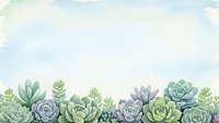 Watercolor succulent border frame with green and blue plants on soft pastel background for wedding invitations and botanical design projects.