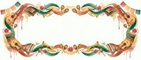 Watercolor Mexican fiesta frame border with guitars, maracas, trumpets, ribbons and flowers in warm festive colors, isolated on white background.