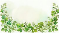 Botanical green foliage frame with decorative herbs and leafy vines on cream background, isolated design element suitable for invitations, cards, and web graphics.