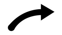Black curved arrow pointing right on white background isolated for graphic design and presentation use.