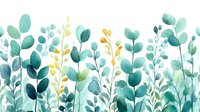 Watercolor eucalyptus leaves and yellow berries creating a fresh botanical border pattern for wedding invitations, greeting cards, and home decor.