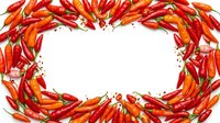 Colorful chili pepper frame border on white background with copy space for text, perfect for culinary designs and spicy food promotions.