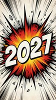 Comic book style explosion with 2021 text in retro pop art design featuring dynamic burst rays and halftone effects for New Year celebration graphics.